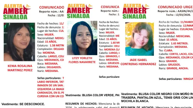 Desaparecen cuatro mujeres en Sinaloa, tres son adolescentes