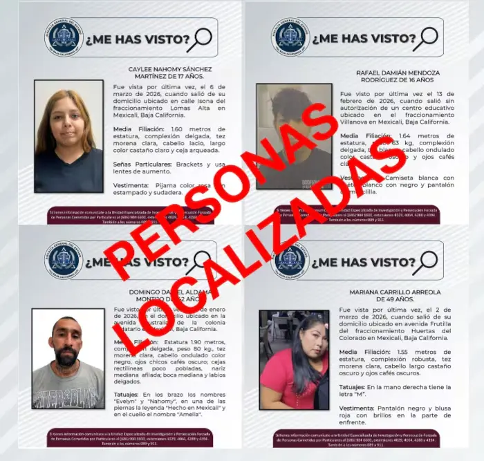 Localizan a cuatro personas desaparecidas en Mexicali; dos son menores