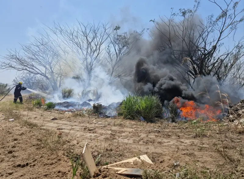 Bomberos y PC municipal de Veracruz atienden incendio de pastizal