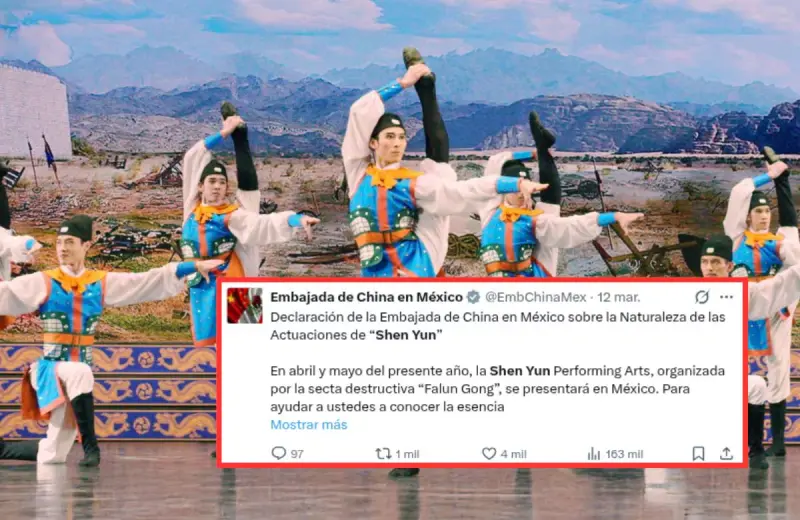 Embajada de China en México advierte sobre el espectáculo Shen Yun y lo vincula con la “secta Falun Gong”, a la que acusa de difundir “propaganda antichina” y engañar al público