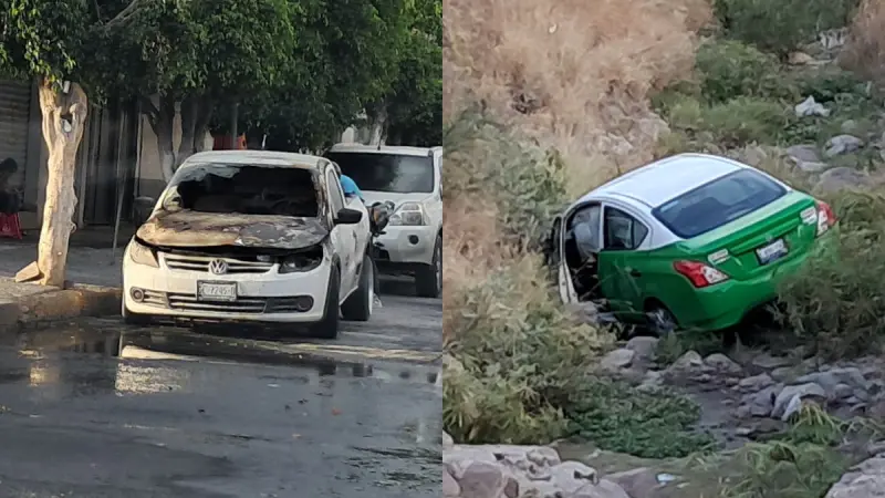 Accidentes en León: cae taxi a arroyo y se incendia camioneta