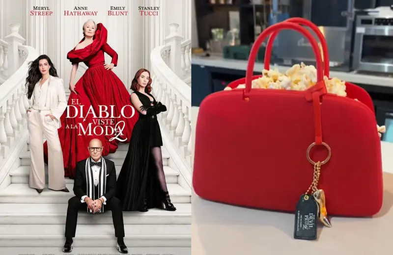 Cadena de cines estadounidense lanza palomera con forma de bolso rojo inspirada en “El diablo viste a la moda 2” y apunta a convertirse en uno de los souvenirs más buscados