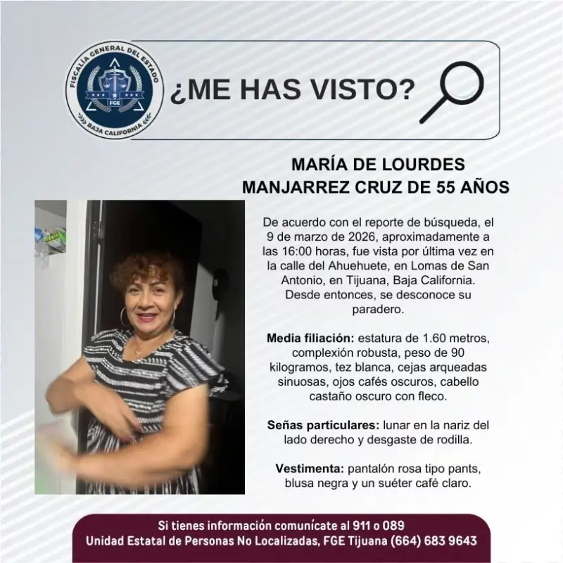 Se busca María de Lourdes Manjarrez Cruz de 55 años de edad