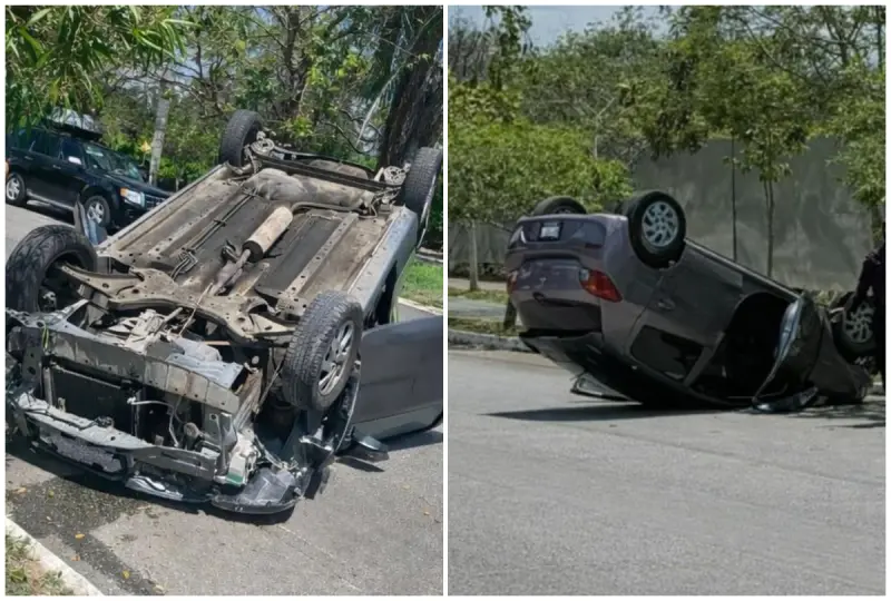 Joven pierde el control y vuelca en glorieta de Gran San Pedro Cholul