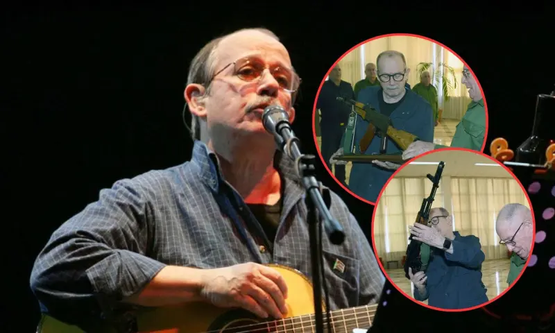 Silvio Rodríguez recibe el fusil AKM que pidió para defender a Cuba de Estados Unidos por manos del presidente Miguel Díaz-Canel en el MINFAR