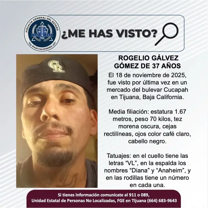 Se busca a Rogelio Gálvez Gómez de 37 años de edad