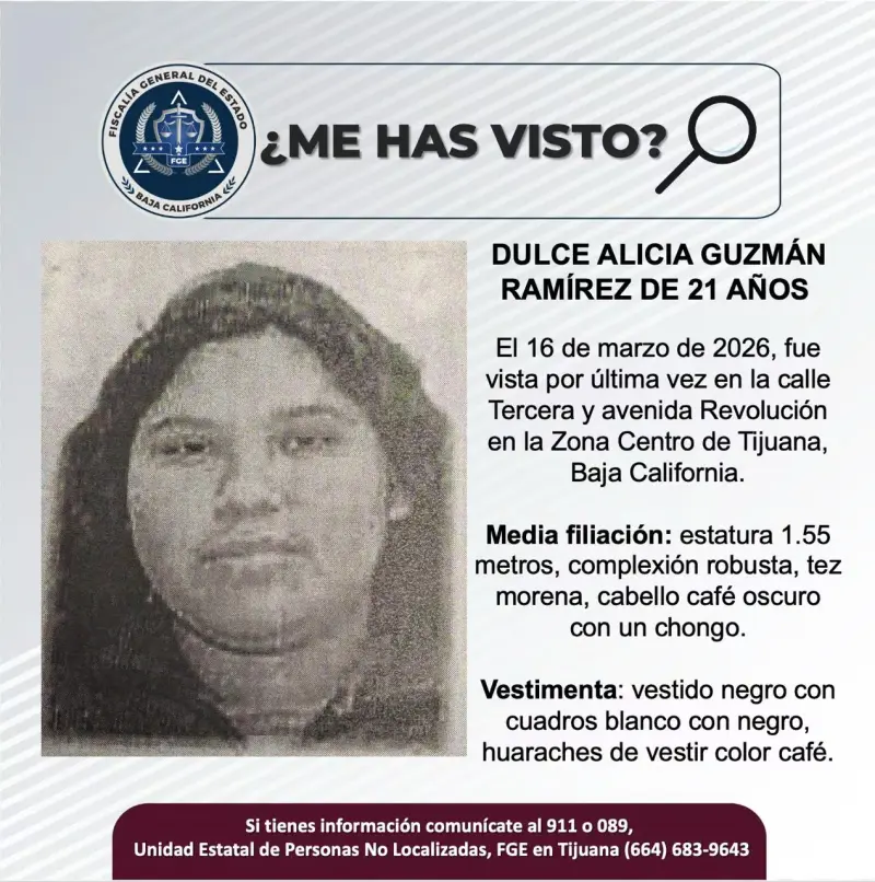Se busca a Dulce Alicia Guzmán Ramírez de 21 años