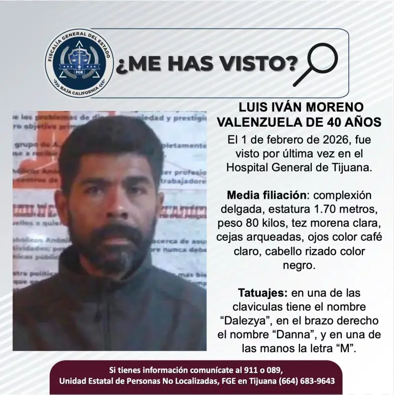 Se busca a a Luis Iván Moreno Valenzuela de 40 años de edad