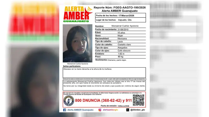 Urgente en Irapuato, Guanajuato: Buscan desesperadamente a Monserrat Cuéllar Apolonio