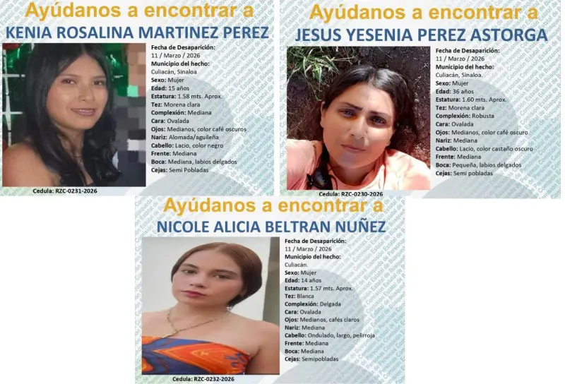 Giran fichas de búsqueda por 2 adolescentes y mujer tras privación de la libertad en Culiacán