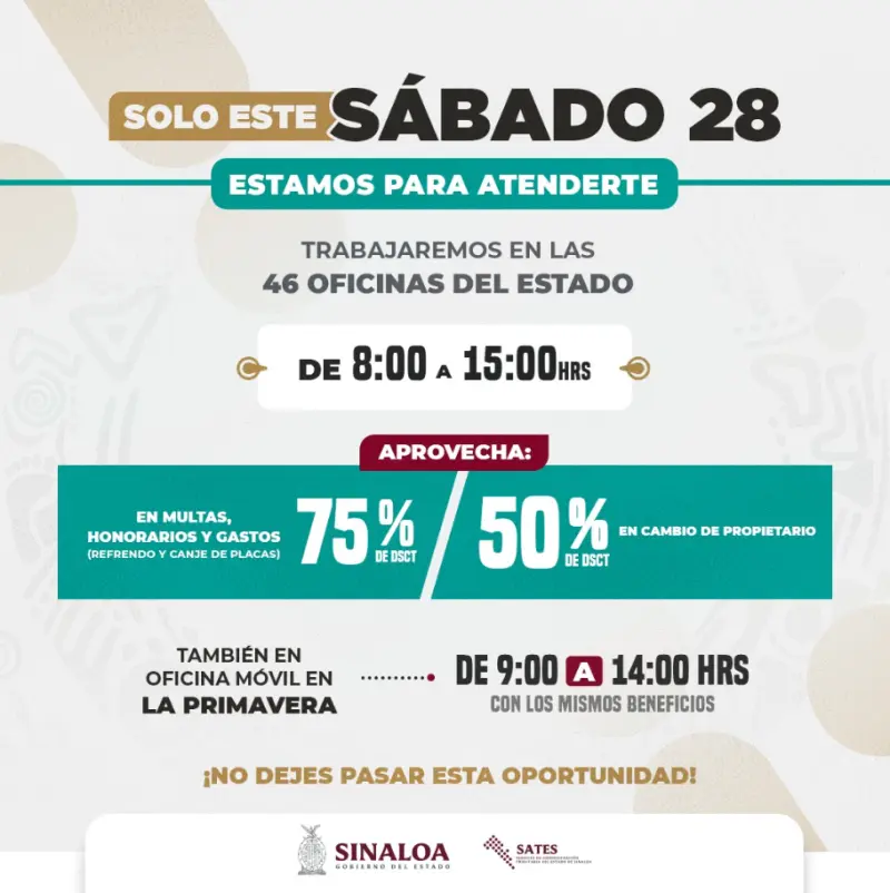 Ofrecen descuentos de 75 y 50% en trámites vehiculares en Sinaloa