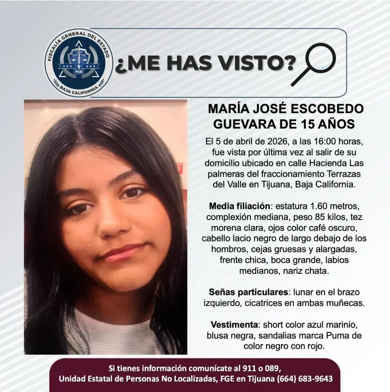 Se busca a María José Escobedo Guevara de 15 años