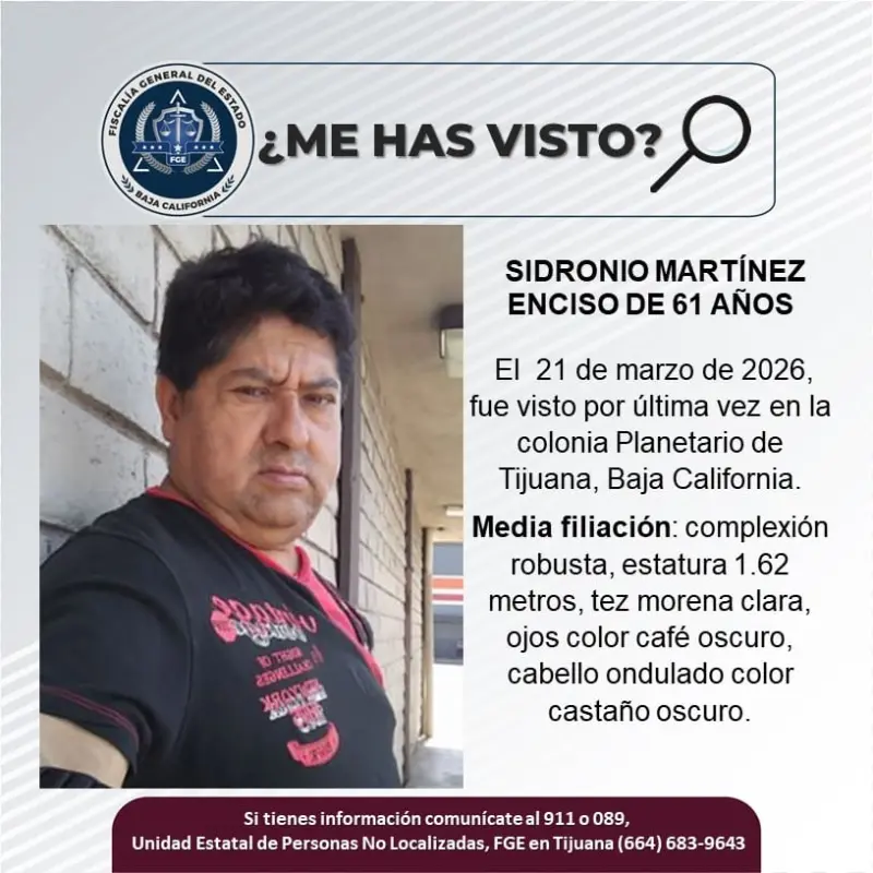 Se busca a Sidronio Martínez Enciso de 61 años de edad