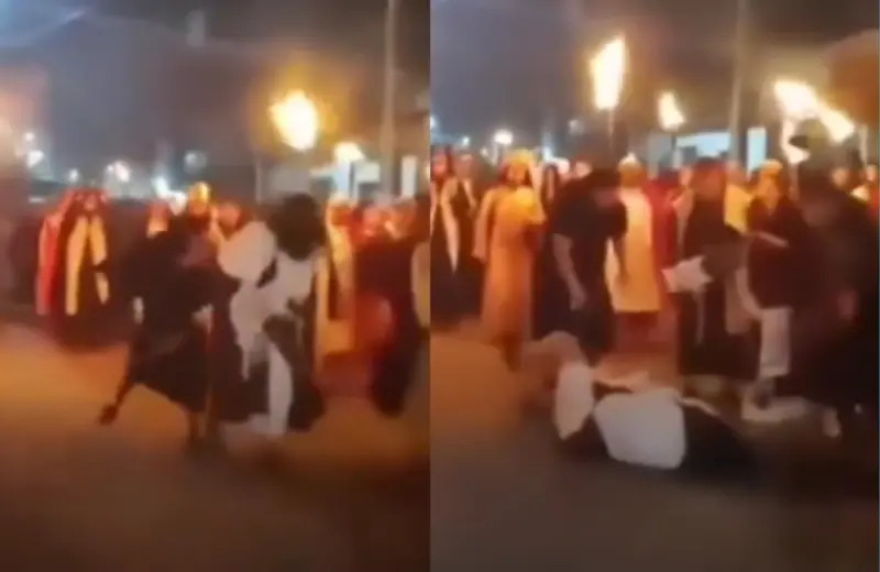 Empujan a “Jesús” en plena viacrucis y actor que lo interpretaba termina en hospital tras aparatosa caída (VIDEO)