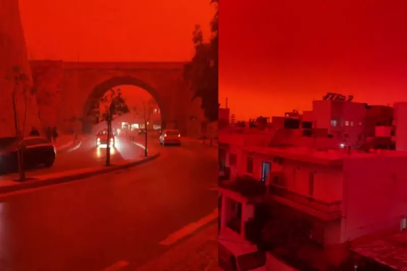 Impactante: cielo rojo cubre Grecia y paraliza vuelos en Creta