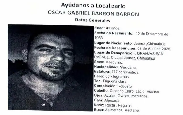 Buscan a Óscar Gabriel Barrón tras una semana sin saber de él