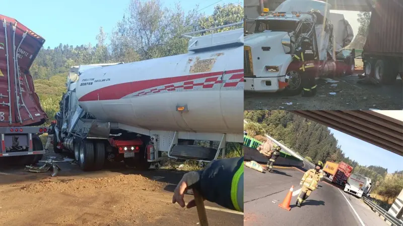 Provoca choque de pipa con gasolina cierre total en la Naucalpan-Toluca