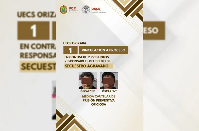 Vinculan a proceso a 2 por secuestro agravado en Orizaba