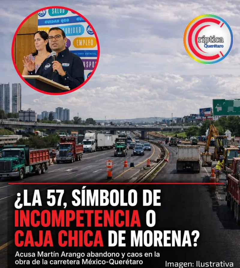 ¿La 57, símbolo de incompetencia o caja chica de Morena?: Acusa Martín Arango abandono y caos en la obra de la carretera México-Querétaro