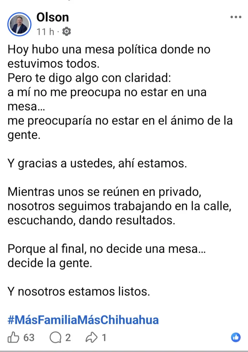 Olson marca distancia tras exclusión de reunión con aspirantes