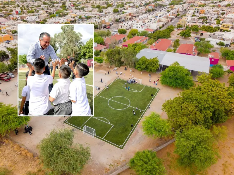 Estrenan cancha de futbol en escuela primaria de Las Lomas en Hermosillo