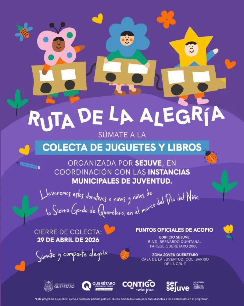 Invita SEJUVE a sumarse a colecta para niñas y niños de la Sierra Gorda