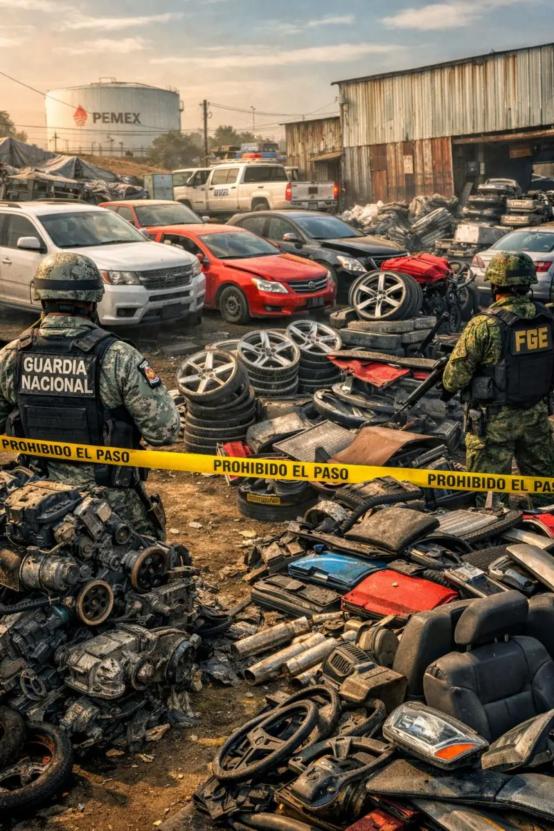 Desmantelan bodega de vehículos robados y huachicol tras cateo en Puebla