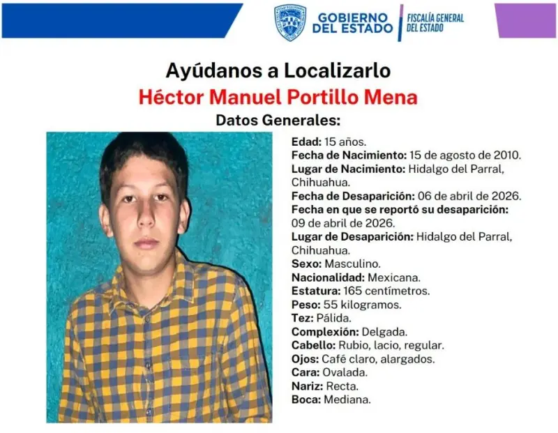 Buscan a menor Héctor Manuel; desapareció en Parral