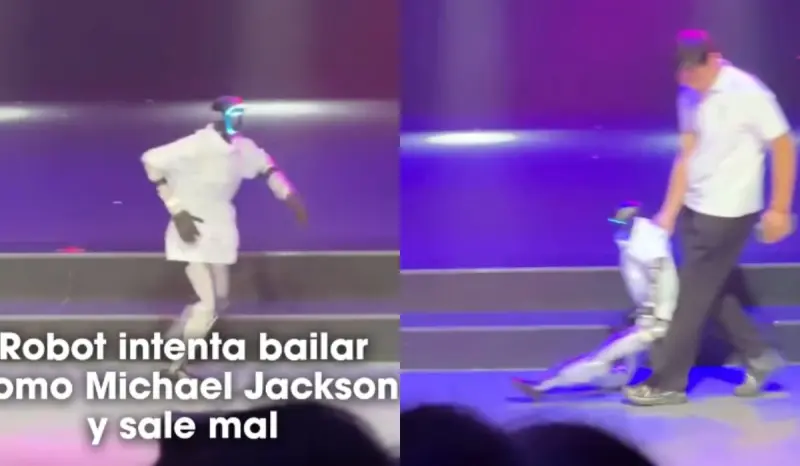 Robot que bailaba como Michael Jackson se terminó desplomando frente a todos y tuvo que venir un trabajador a sacarlo