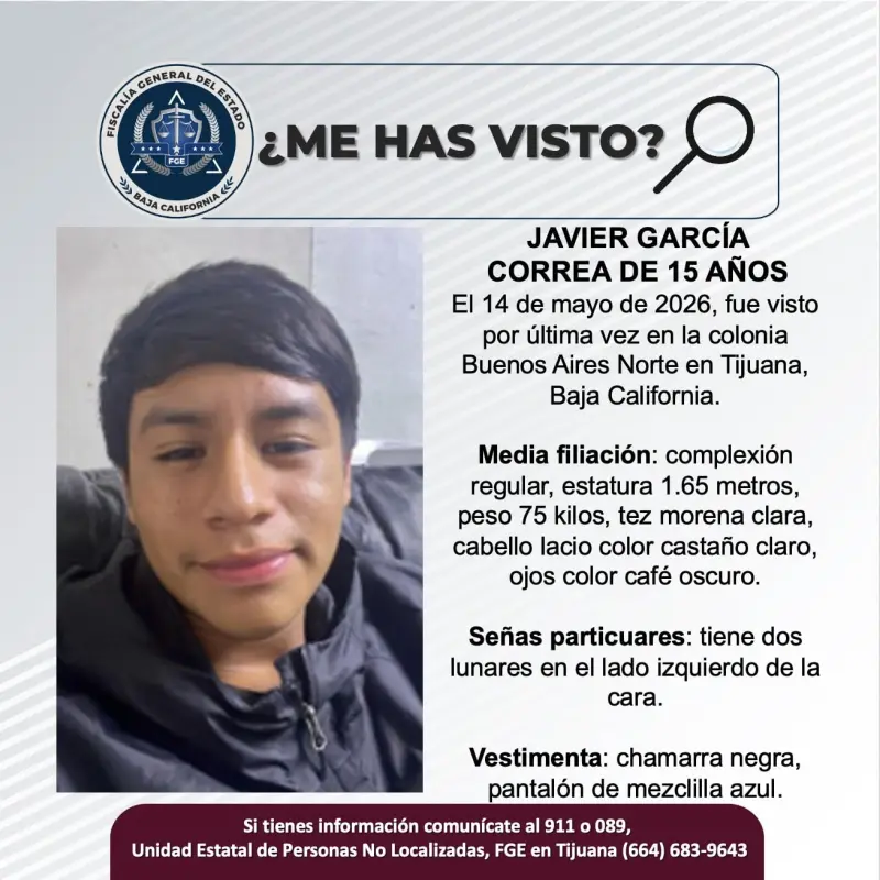 Se busca Javier García Correa de 15 años