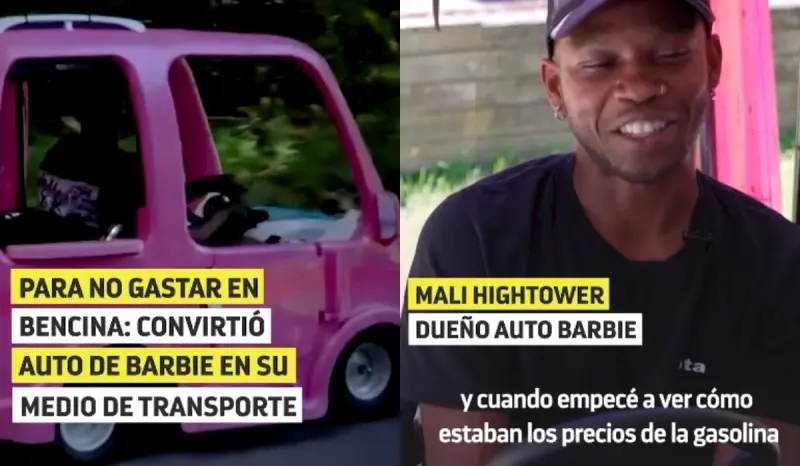 Hombre se vuelve viral tras convertir un automóvil de Barbie en su carro real Le instaló un motor y asegura que solo gasta 51 pesos de gasolina