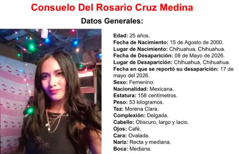 Emiten pesquisa para localizar a joven desaparecida en Chihuahua