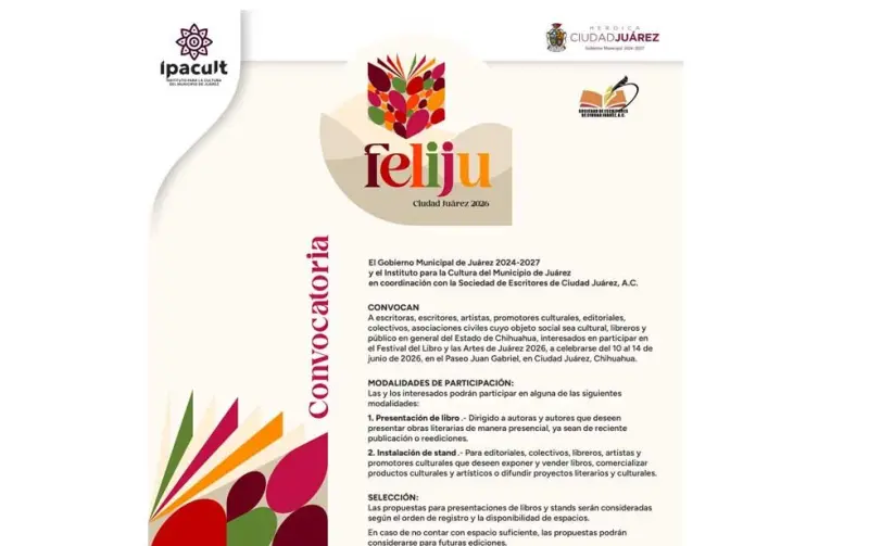 Lanzan convocatoria para el Festival del Libro y las Artes de Juárez 2026