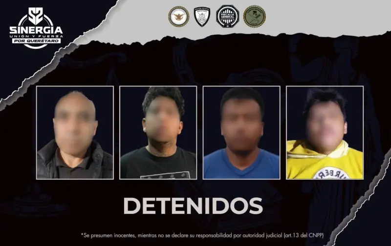 Caen cuatro por homicidio, violencia familiar y lesiones tras operativos de Sinergia por Querétaro en El Marqués, Colón y Amealco