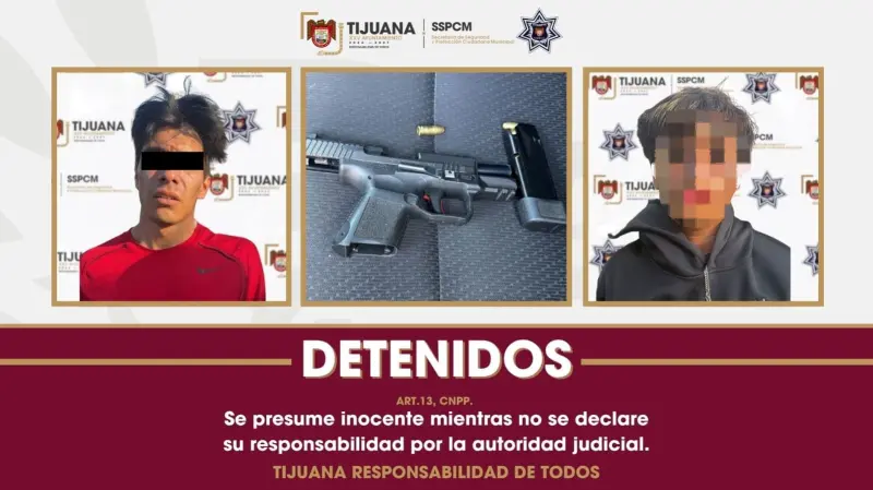 Detienen a dos presuntos agresores armados tras persecución y choque en Zona Centro de Tijuana
