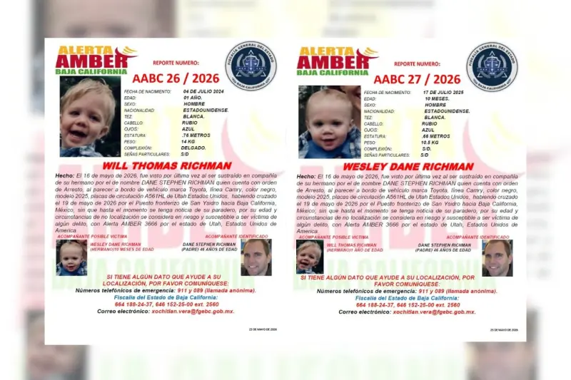 Activan alerta AMBER por Wesley Dane y Will Thomas Richman de 10 meses y 1 año de edad