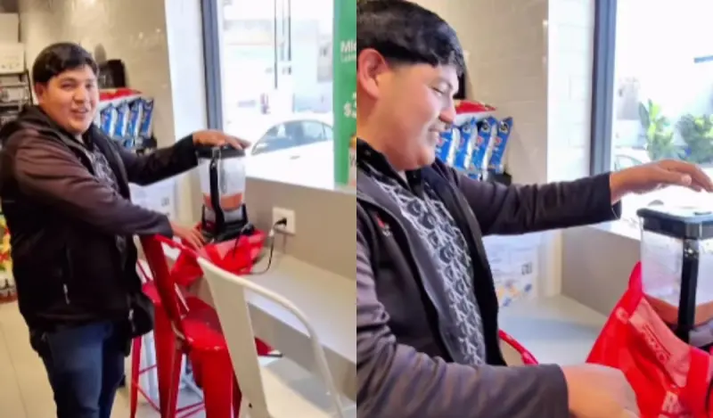 Joven se vuelve viral tras ir a un Seven Eleven a licuar salsa porque olvidó pagar la luz