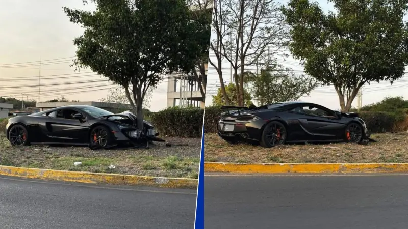 ‘Nomás fue la pintura’: Abandonan McLaren de lujo tras chocarlo contra árbol en Querétaro