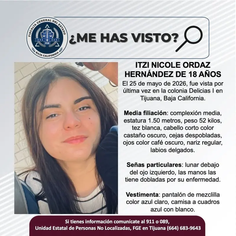 Se busca Itzi Nicole Ordaz Hernández de 18 años de edad