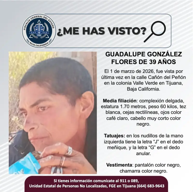 Se busca Guadalupe González Flores de 39 años