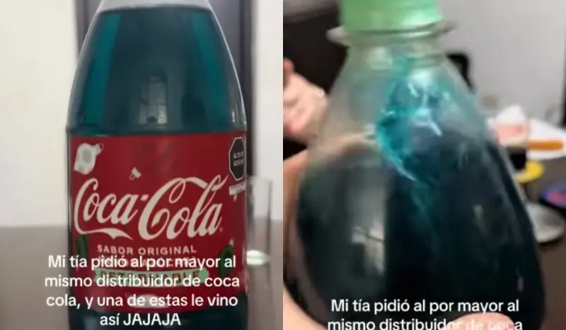 “Es Coca-Cola radioactiva” Joven muestra que un lote de refrescos que su tía pidió al mayoreo incluía una Coca-Cola de color azul oscuro y causa revuelo en redes