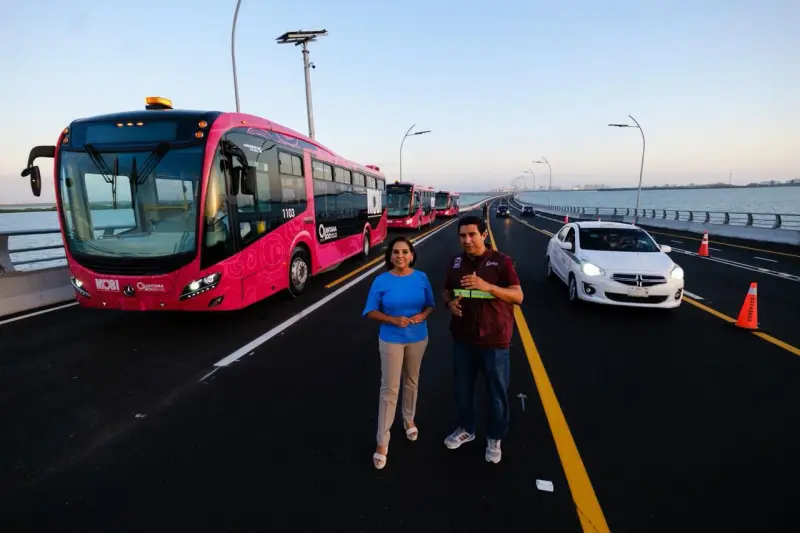 Prenden motores del MOBI rumbo al Puente Nichupté en Cancún
