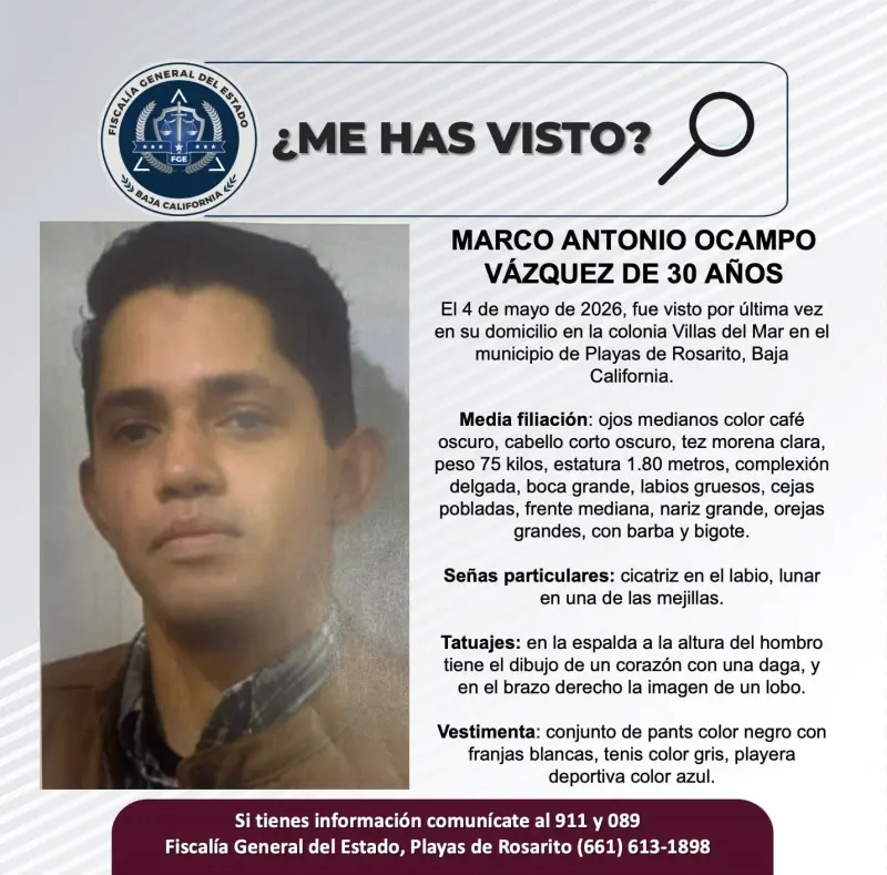 Se busca a Marco Antonio Ocampo Vázquez de 30 años