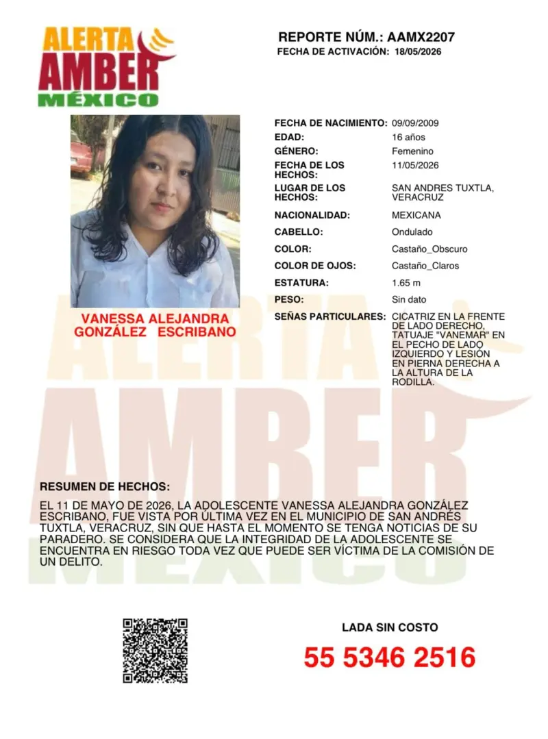 Activan alerta Amber por Vanessa Alejandra González Escribano de 16 años
