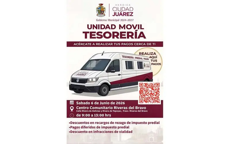 Ofrece Unidad Móvil de Tesorería servicios en Riberas del Bravo