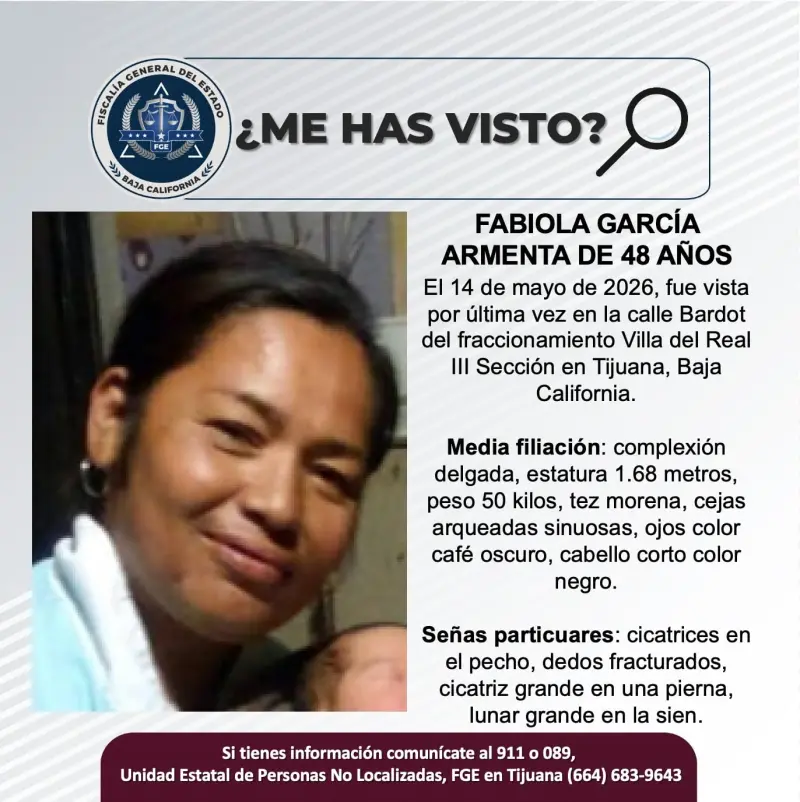 Se busca Fabiola García Armenta de 48 años de edad