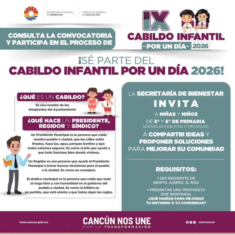 Preparan elección del Cabildo Infantil 2026 en Cancún