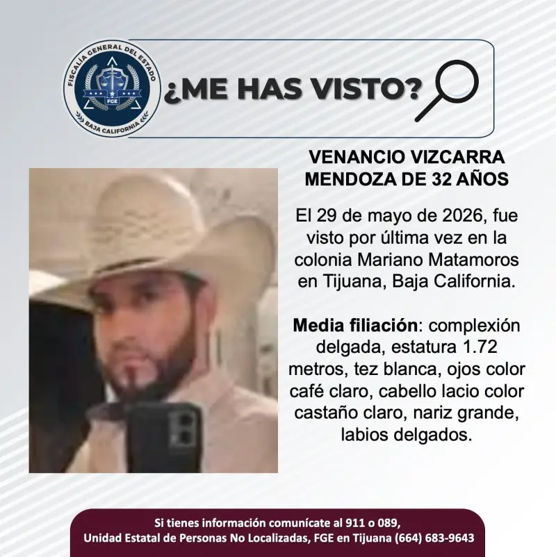 Se busca Venancio Vizcarra Mendoza de 32 años de edad