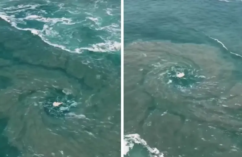 Impresionante remolino marino captado en Puerto Escondido, Oaxaca, asombra a turistas y surfistas mientras salvavidas alertan por corrientes que arrastran nadadores