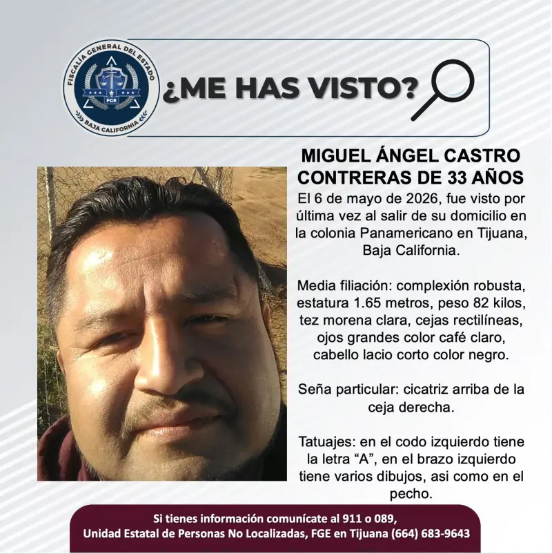 Se busca Miguel Ángel Castro Contreras de 33 años de edad